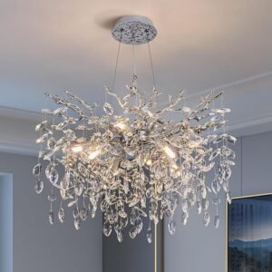 Modern Tree Branch Crystal Chandelier Luxury Silver Crystal Pendant Lighting 23.6" Contemporary 8-Light Chandeliers for Dining Room Kitchen Bedroom Living Room